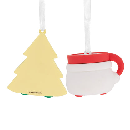 Better Together Santa Milk Mug and Christmas Tree Cookie Magnetic, shatterproof, flat lay showing both ornaments.