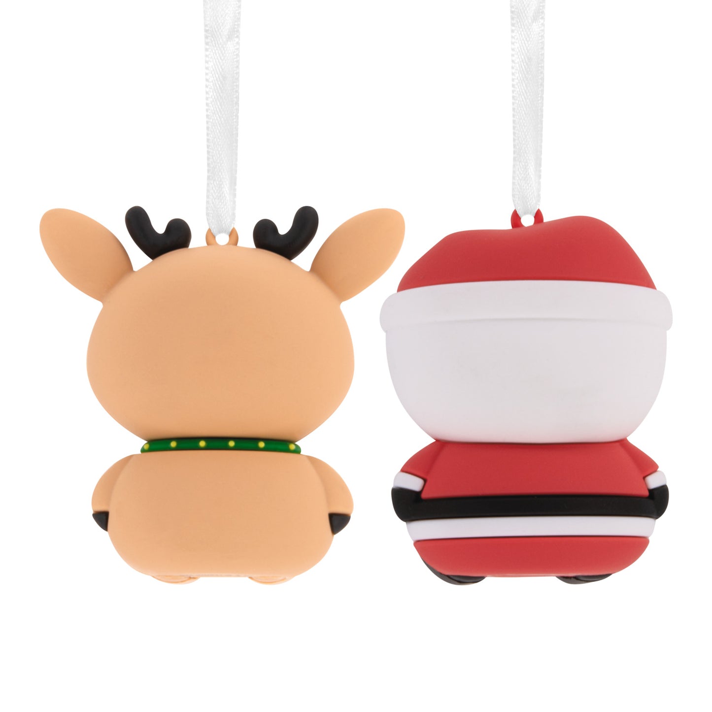 Better Together Santa and Reindeer Magnetic, Shatterproof, Set of 2 – Hallmark Christmas Ornament, rear view of cute decorations with hanging ribbons.