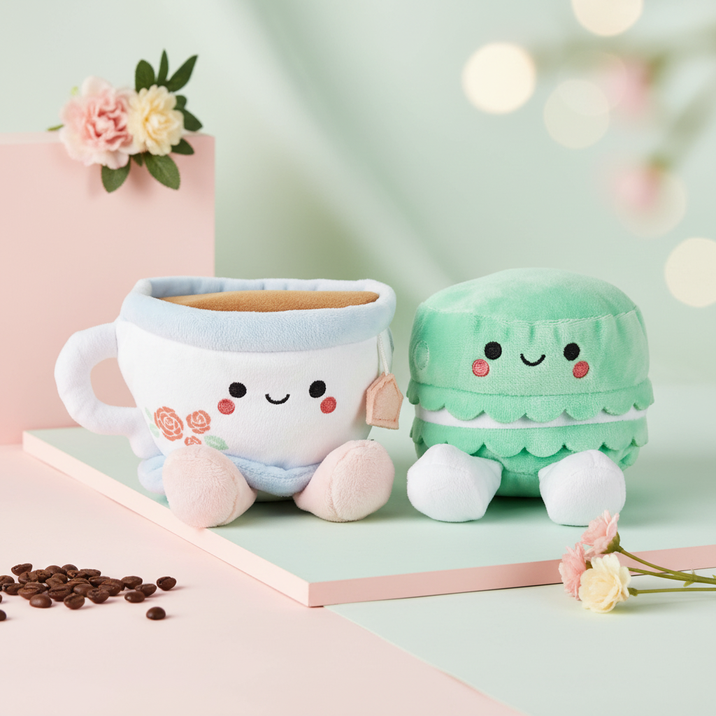 Better Together Teacup and Macaron Cookie Magnetic Plush Pair, 3.5"