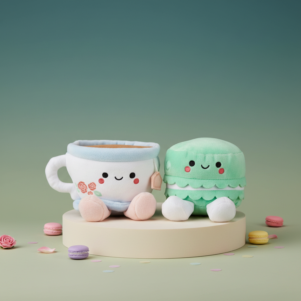Better Together Teacup and Macaron Cookie Magnetic Plush Pair, 3.5"