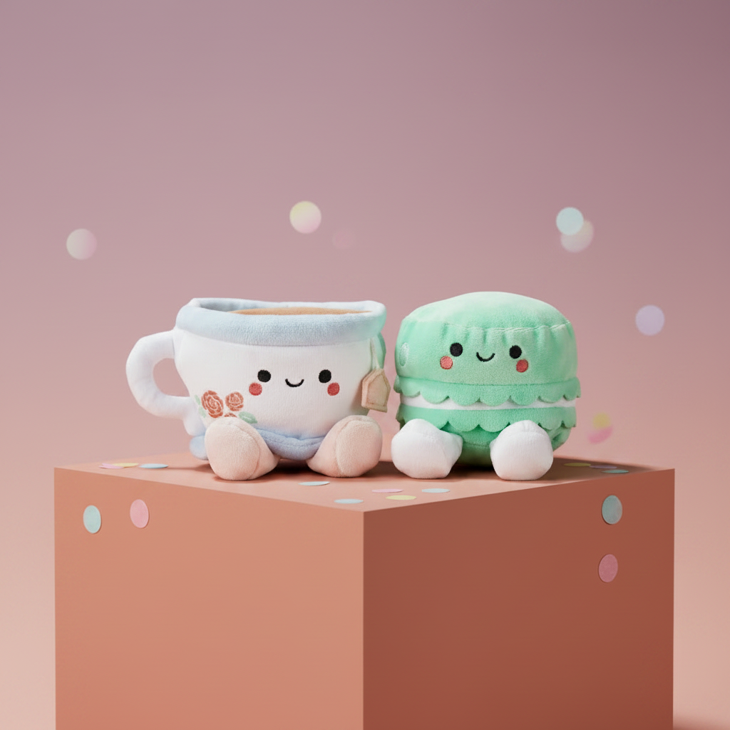 Better Together Teacup and Macaron Cookie Magnetic Plush Pair, 3.5"