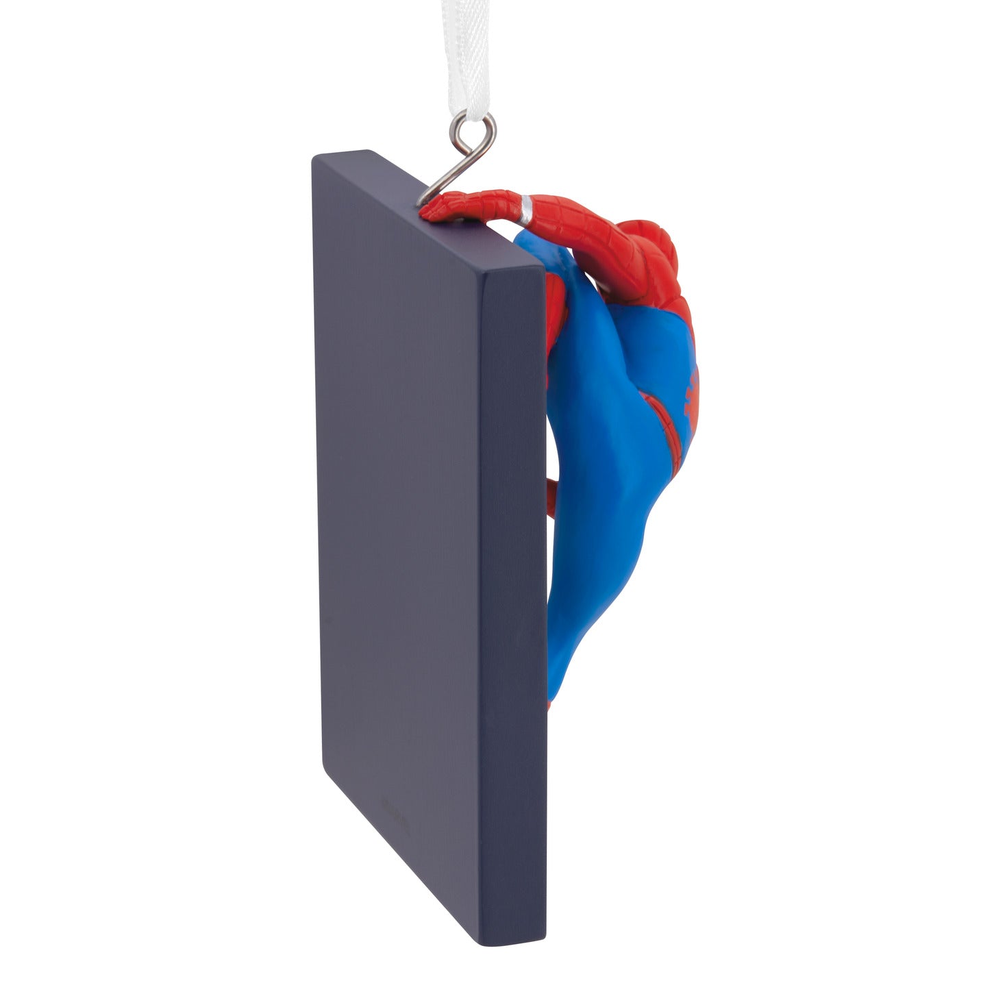 Hallmark Christmas Ornament - Marvel Spider-Man on Window, detailed view of Spider-Man clinging to a skyscraper panel.