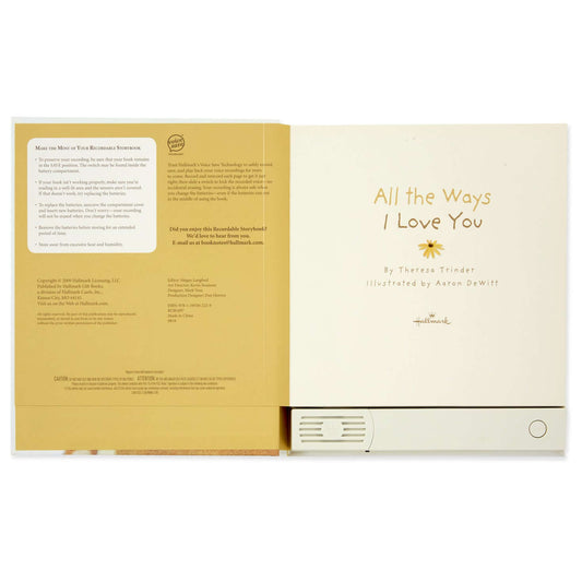 All The Ways I Love You Recordable Storybook, hardcover, open view showing pages and voice recording technology details.