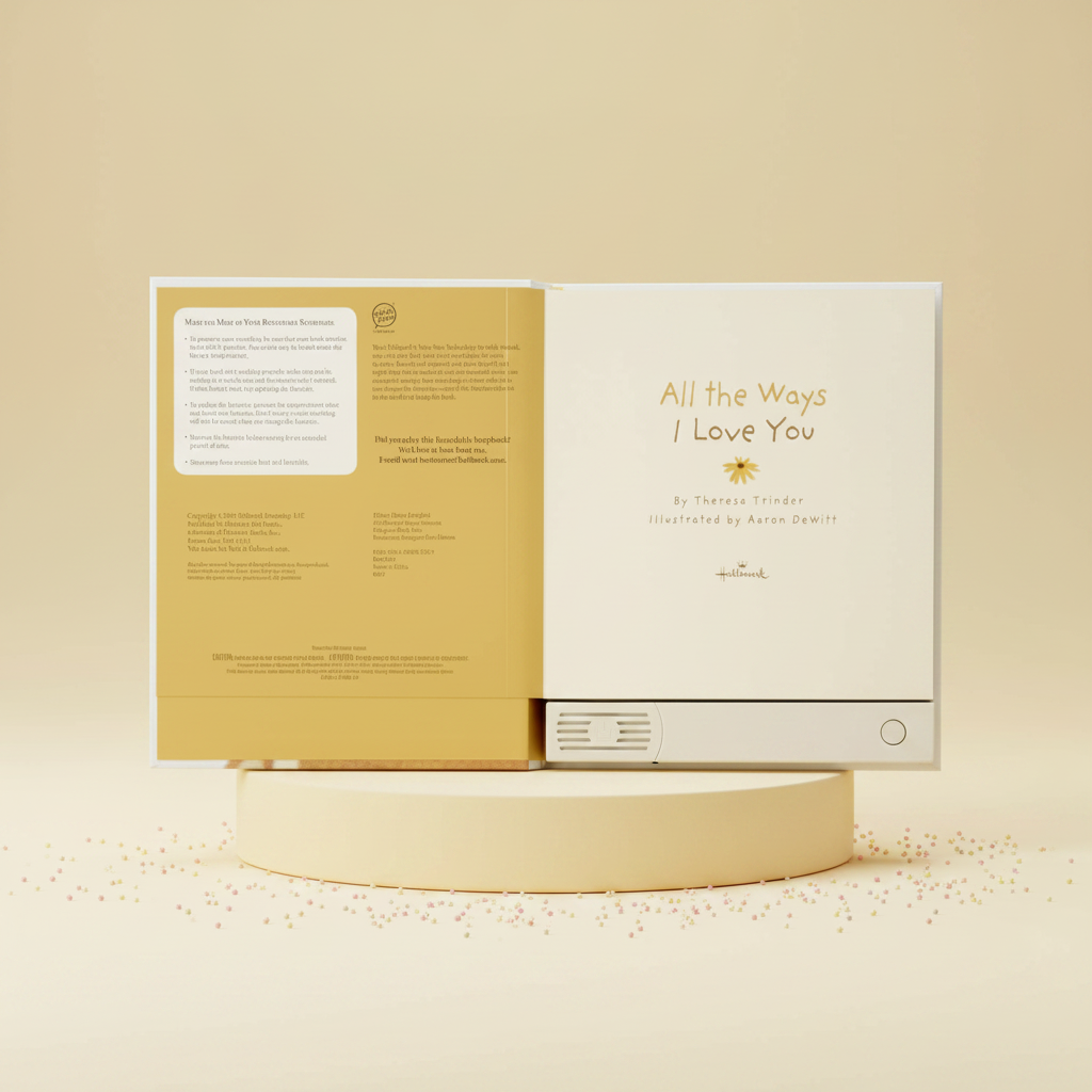 All The Ways I Love You Recordable Storybook open on display with a golden background.