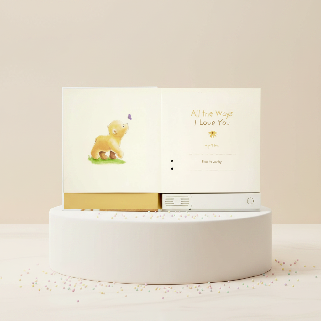 All The Ways I Love You Recordable Storybook displayed on a pedestal with a cute bear illustration.