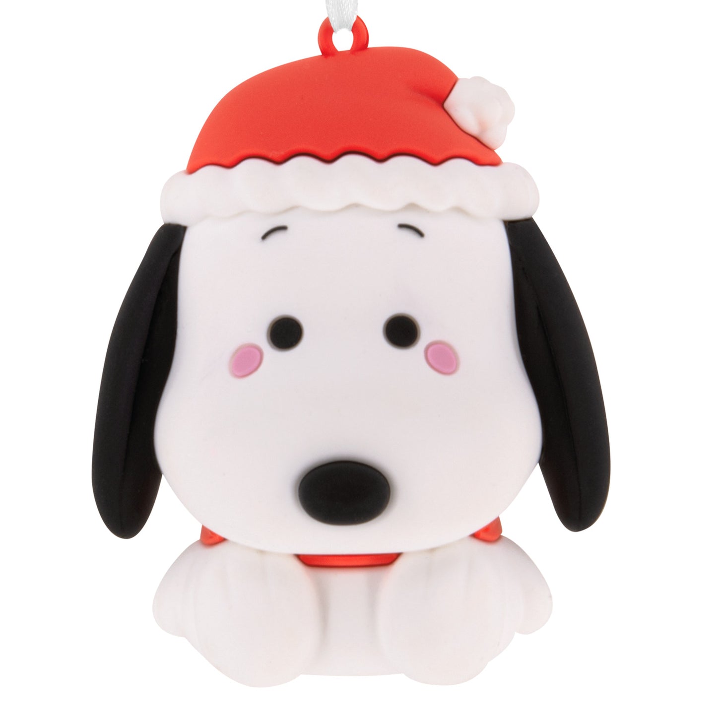 Peanuts® Better Together Holiday Snoopy and Woodstock — Hallmark Christmas Ornament, stylised Snoopy in a red Santa hat, close up view.