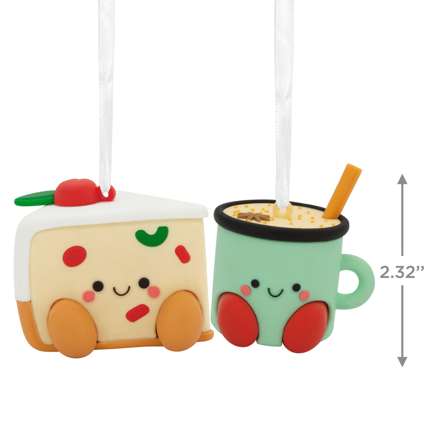 Better Together Fruitcake and Eggnog Magnetic, Shatterproof, Set of 2 - Hallmark Christmas Ornament with cute fruitcake and eggnog designs, flat lay view.