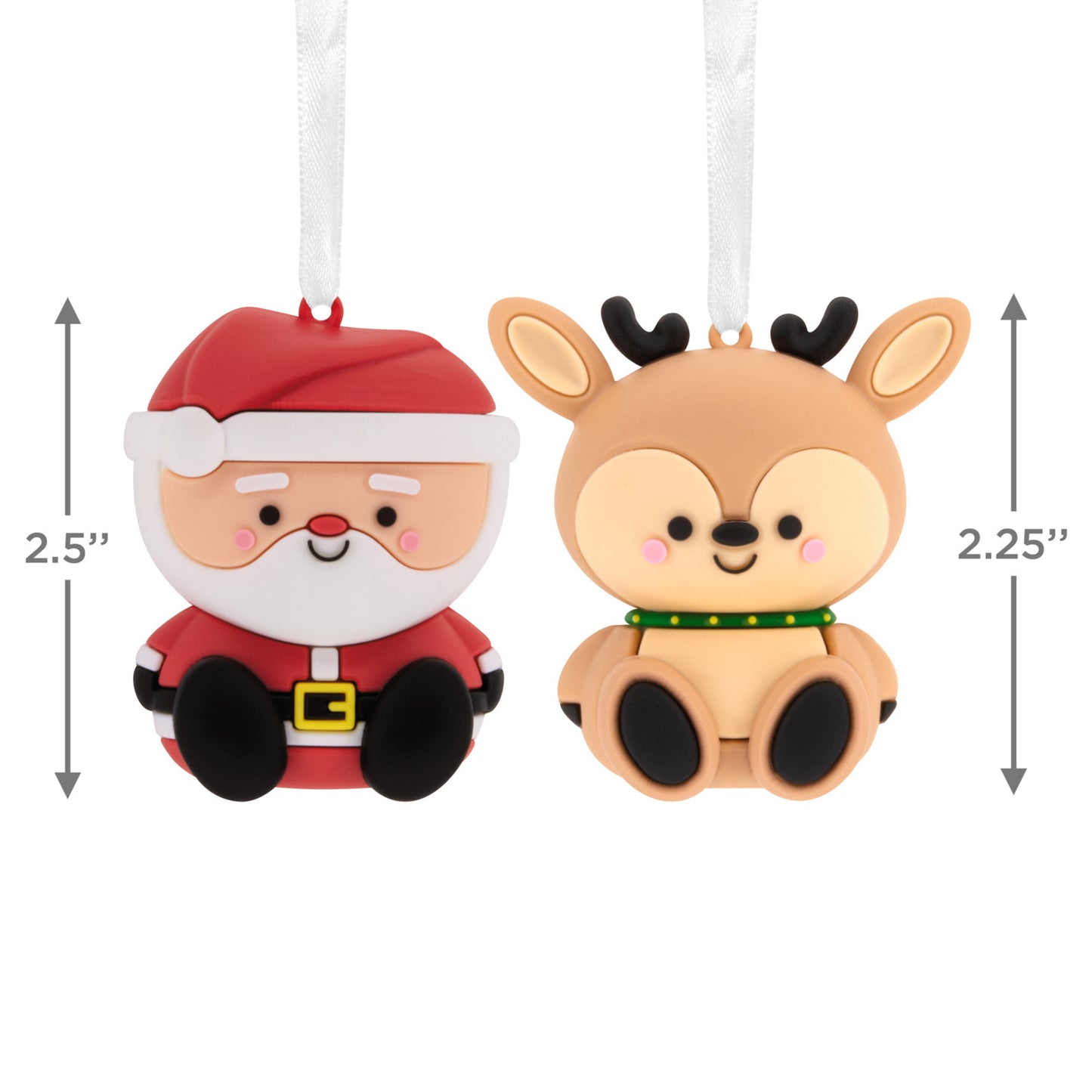 Better Together Santa and Reindeer Magnetic, Shatterproof, Set of 2 - Hallmark Christmas Ornament, close up view with size details included.