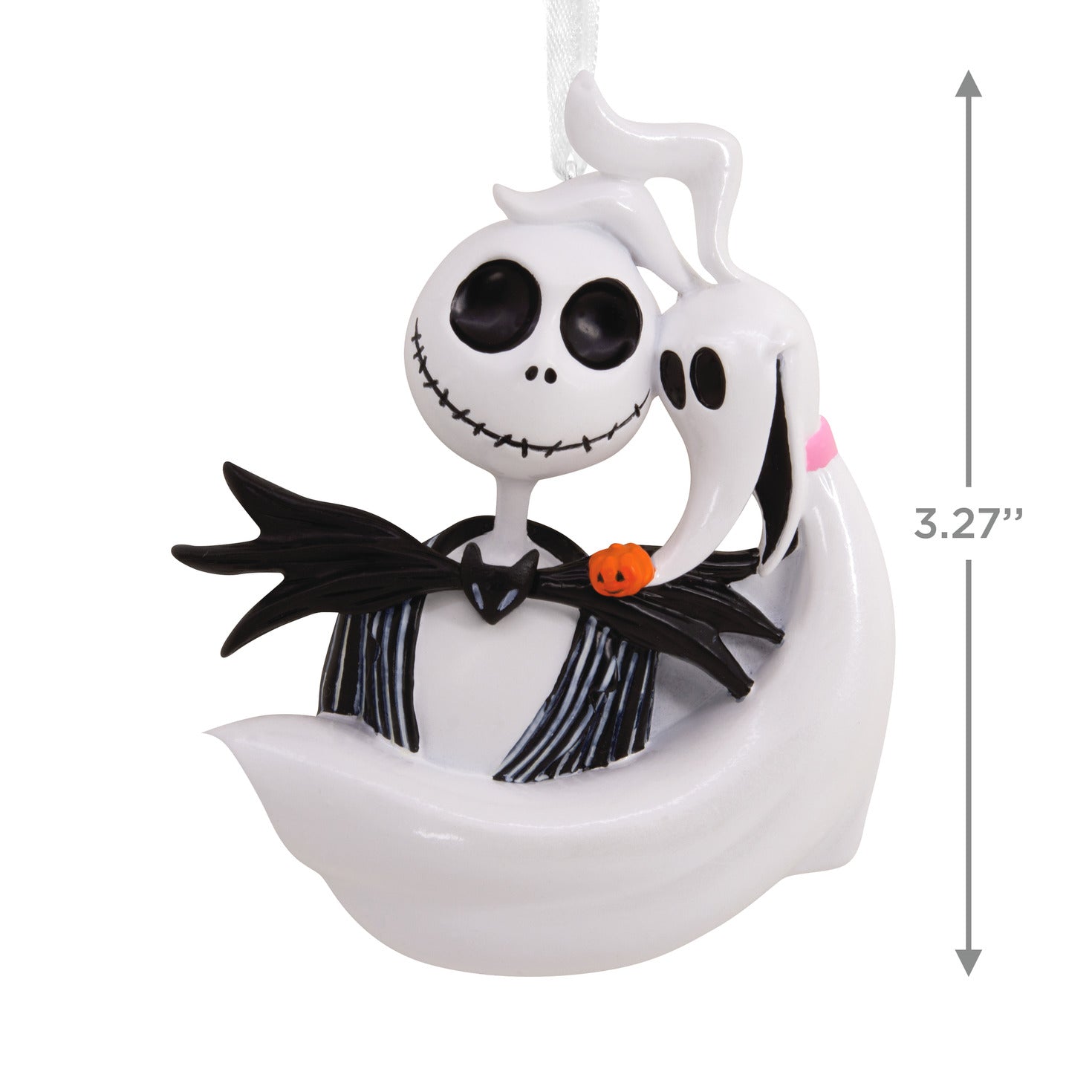 Hallmark Christmas Ornament - Disney Tim Burton's The Nightmare Before Christmas Jack Skellington and Zero close up, 3.27 inch, detailed design.