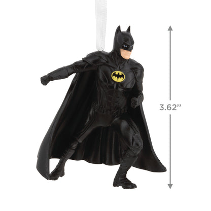 Hallmark Christmas Ornament - DC The Flash Batman in a dynamic pose, featuring detailed black cape and yellow emblem, 9.2 cm tall.