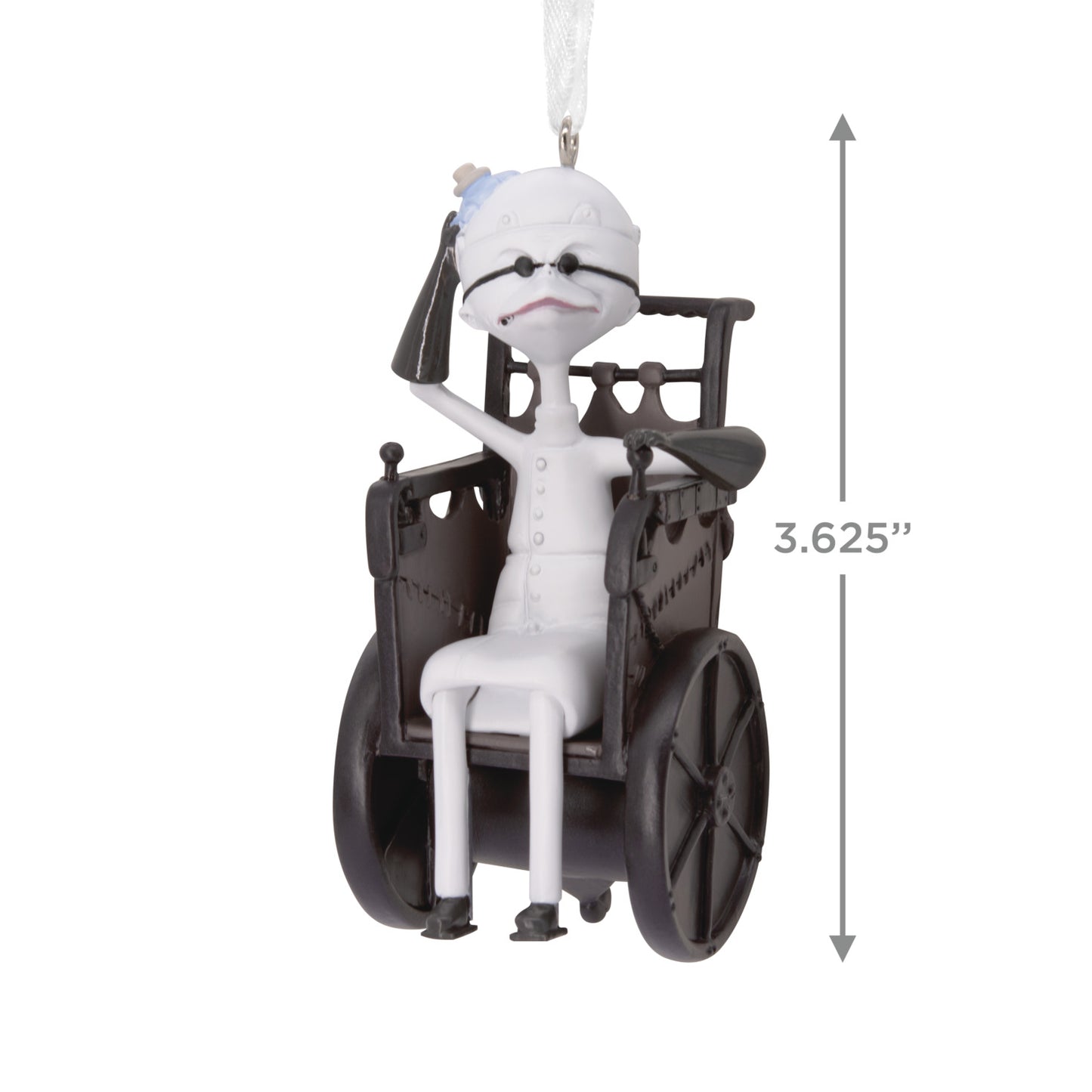 Hallmark Christmas Ornament - Disney Tim Burton's The Nightmare Before Christmas Dr. Finkelstein in a black wheeled chair, measuring 9.2cm.
