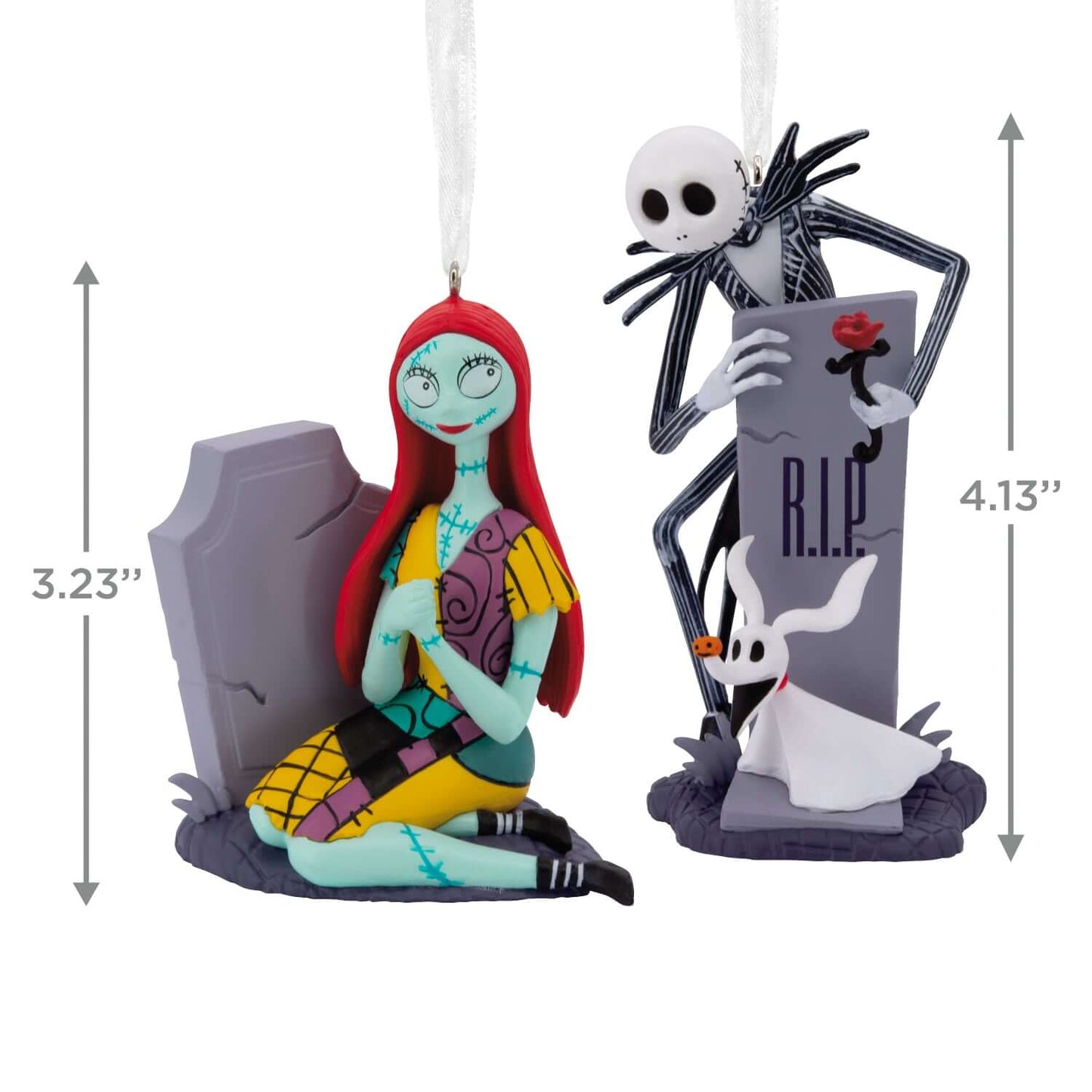 Disney Tim Burton's The Nightmare Before Christmas Jack and Sally With Tombstones, Set of 2 - Hallmark Christmas Ornament featuring detailed figures and tombstones, 3.23" and 4.13" heights.