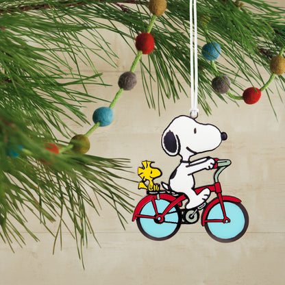 Peanuts® Snoopy and Woodstock on Bicycle With Dimension — Hallmark Christmas Ornament
