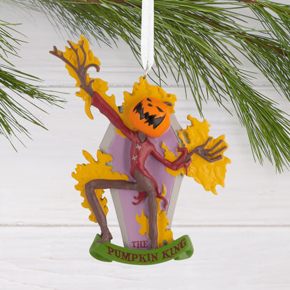 Hallmark Christmas Ornament - Disney Tim Burton's The Nightmare Before Christmas The Pumpkin King, detailed design with vibrant colours, hanging from a tree branch.
