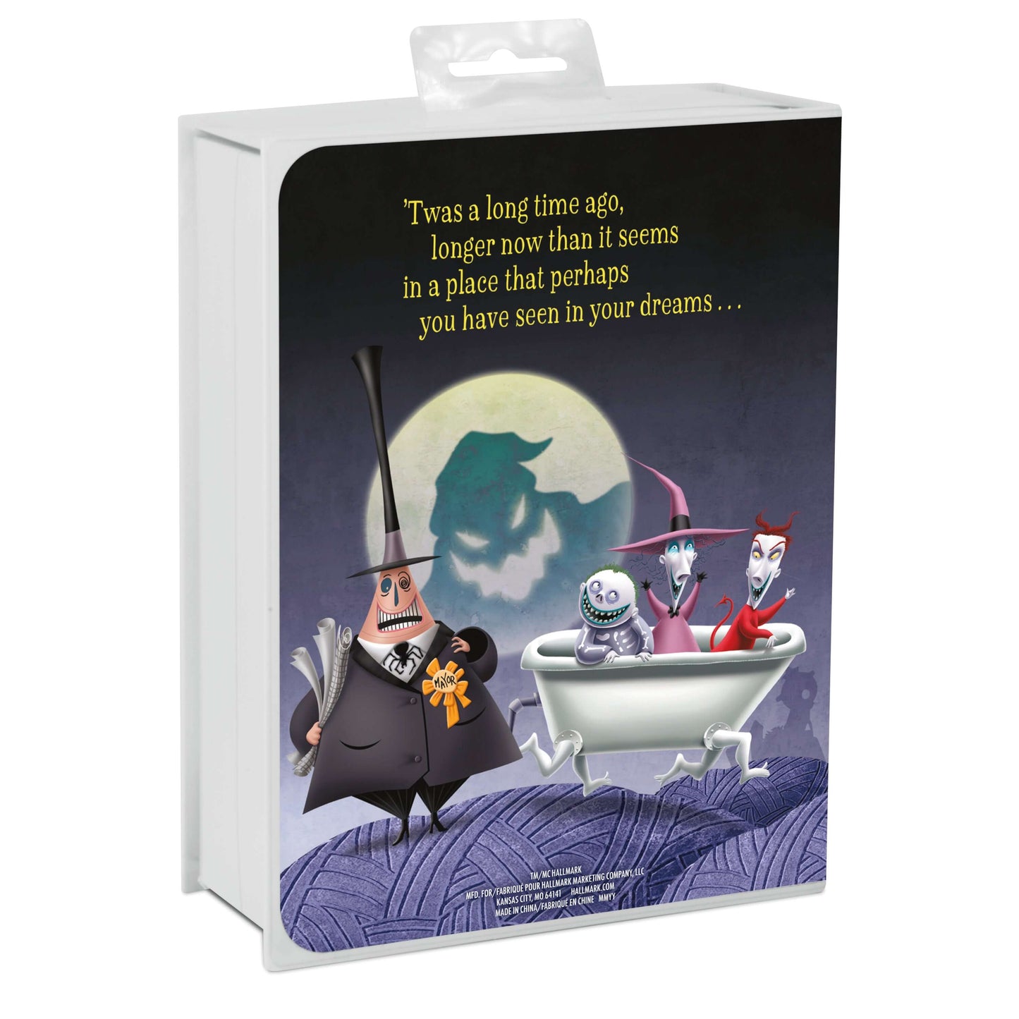 Disney Tim Burton's The Nightmare Before Christmas Jack and Sally With Tombstones, Set of 2 - Hallmark Christmas Ornament packaging featuring iconic characters and moonlit backdrop.