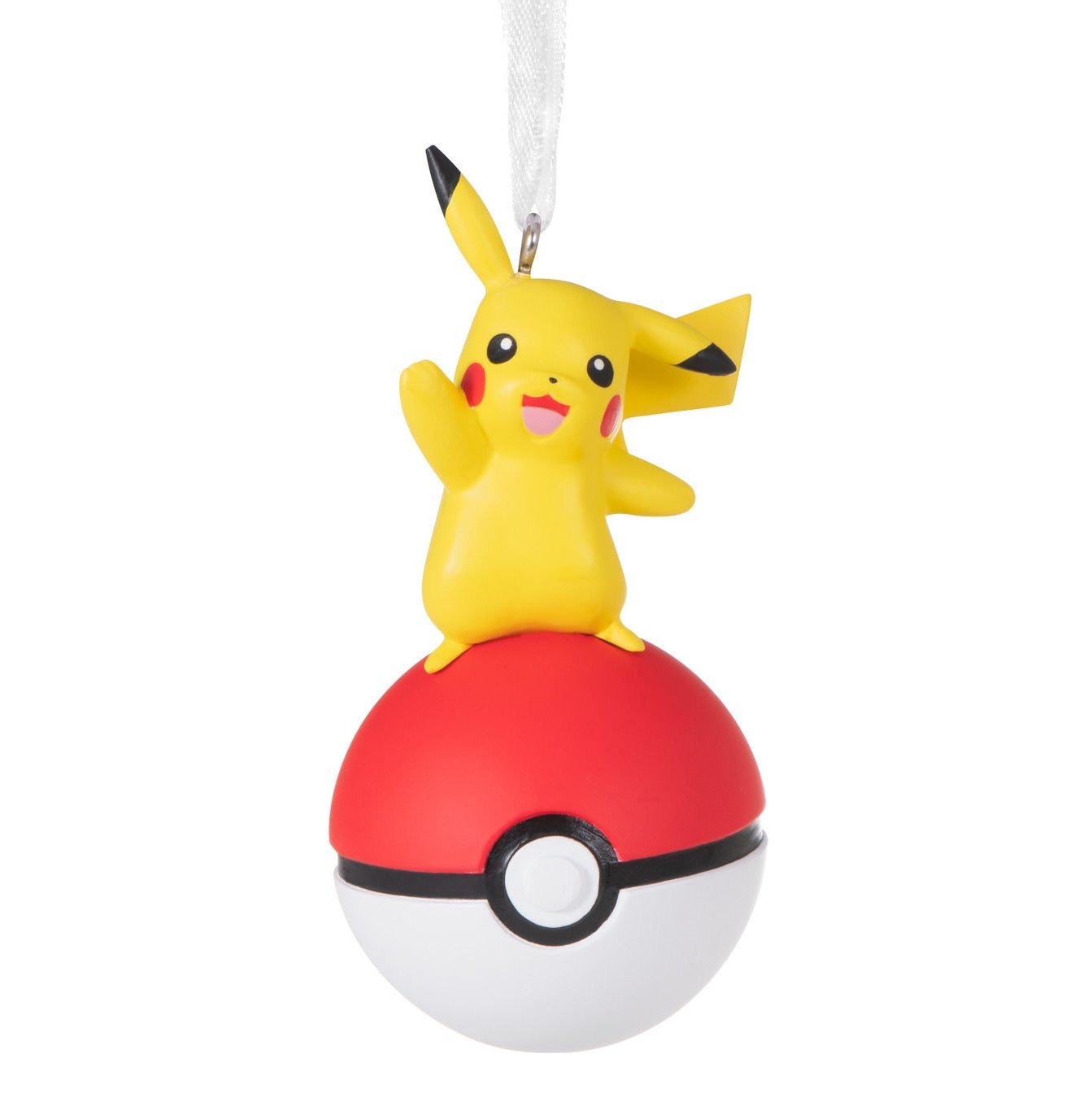 Hallmark Christmas Ornament - Pokémon Pikachu on Poké Ball, cheerful Pikachu figure atop a red-and-white Poké Ball, Christmas decoration.