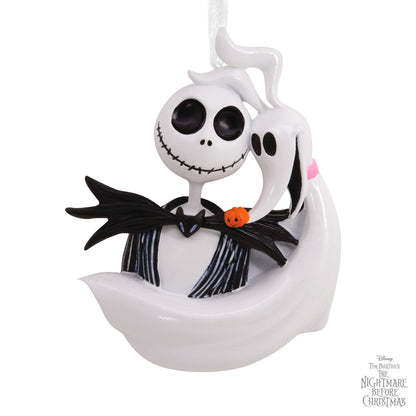 Hallmark Christmas Ornament - Disney Tim Burton's The Nightmare Before Christmas Jack Skellington and Zero, close-up view with intricate details.