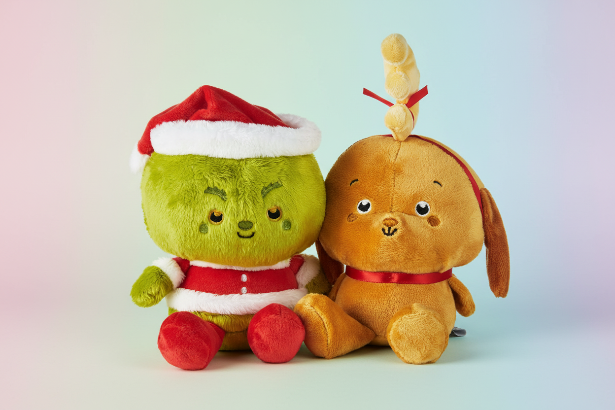 Better Together Dr. Seuss™ Grinch and Max Magnetic Plush Pair in a vibrant setting, featuring detailed stitching and soft textures.