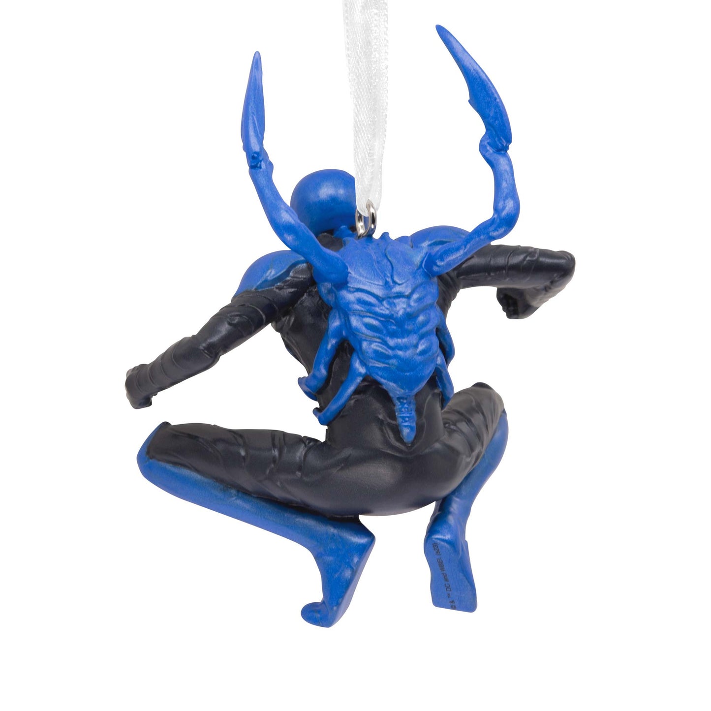 Hallmark Christmas Ornament (DC Blue Beetle) featuring Jaime Reyes in a dynamic pose with alien technology details, hanging decoration.