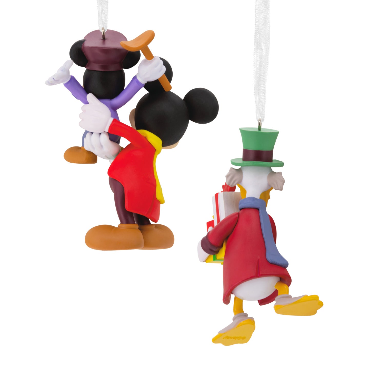 Hallmark Christmas Ornaments - Disney Mickey's Christmas Carol, Set of 2 featuring Mickey Mouse and Scrooge McDuck in vibrant detail.
