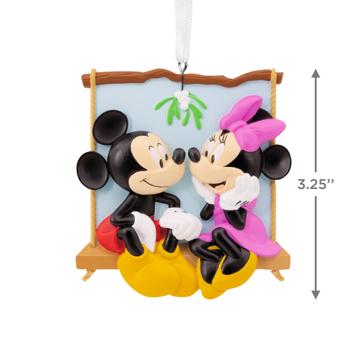 Hallmark Christmas Ornament - Disney Mickey and Minnie on Swing, festive couples decor with mistletoe detail, 3.25-inch