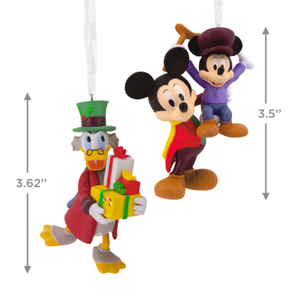 Hallmark Christmas ornaments - Disney Mickey's Christmas Carol, set of 2, featuring Mickey and Scrooge in vibrant colours with clear string for hanging.