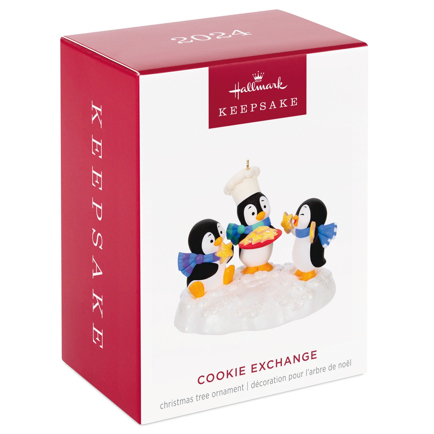 Cookie Exchange — Hallmark Keepsake Christmas Ornament, 2024 edition in festive packaging with playful penguins.