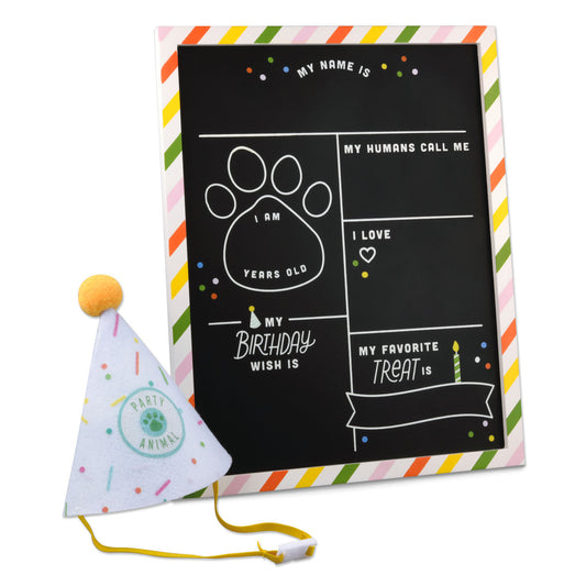 Pet Birthday Chalkboard With Party Hat
