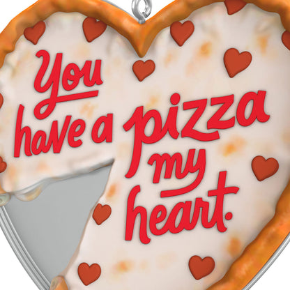 Pizza My Heart — Hallmark Keepsake Ornament featuring whimsical lettering and heart-shaped pepperonis on a heart-shaped pizza design.