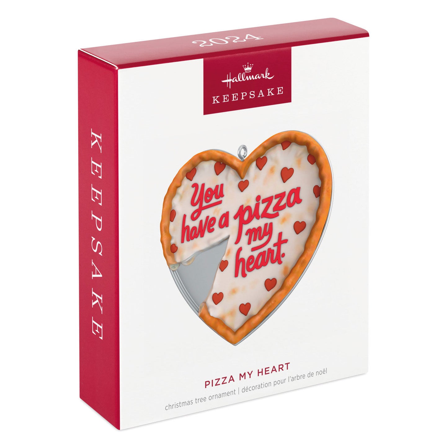 Pizza My Heart — Hallmark Keepsake Ornament in heart-shaped packaging with festive red accents and text design.