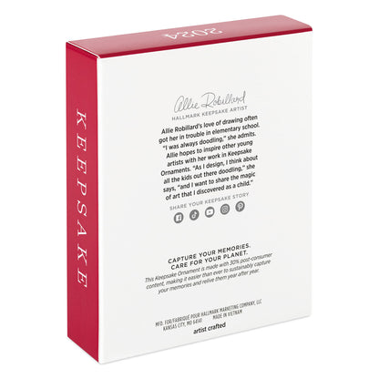 Pizza My Heart — Hallmark Keepsake Ornament packaging featuring artist biography, sustainability notes and instructional text.