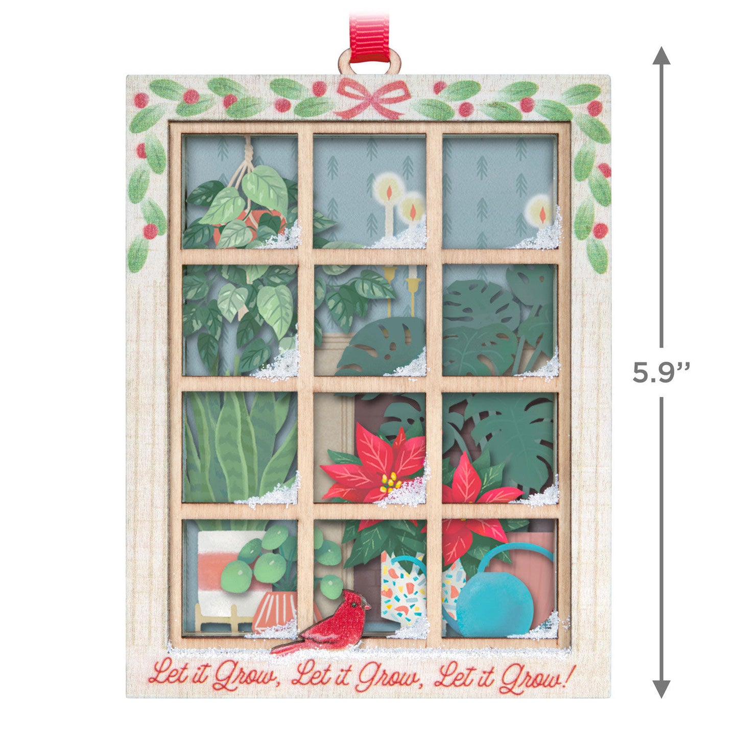 Let It Grow! Papercraft — Hallmark Keepsake Christmas Ornament featuring detailed plant scene, red cardinal, and festive candles in a wooden frame.