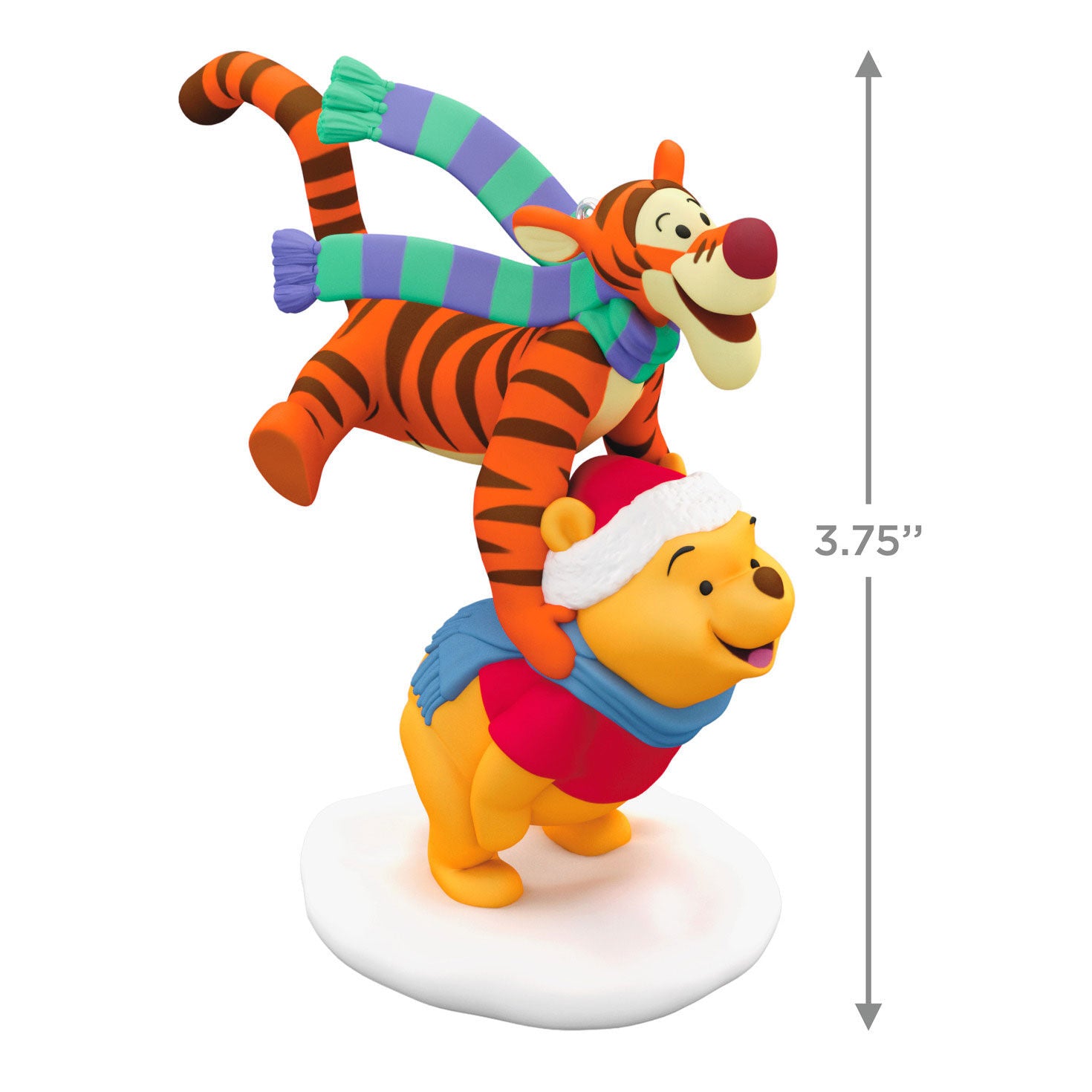 Disney Winnie the Pooh, Leapfrogging Friends — Hallmark Keepsake Christmas Ornament featuring Tigger jumping over Pooh in winter attire, 9.5cm tall.