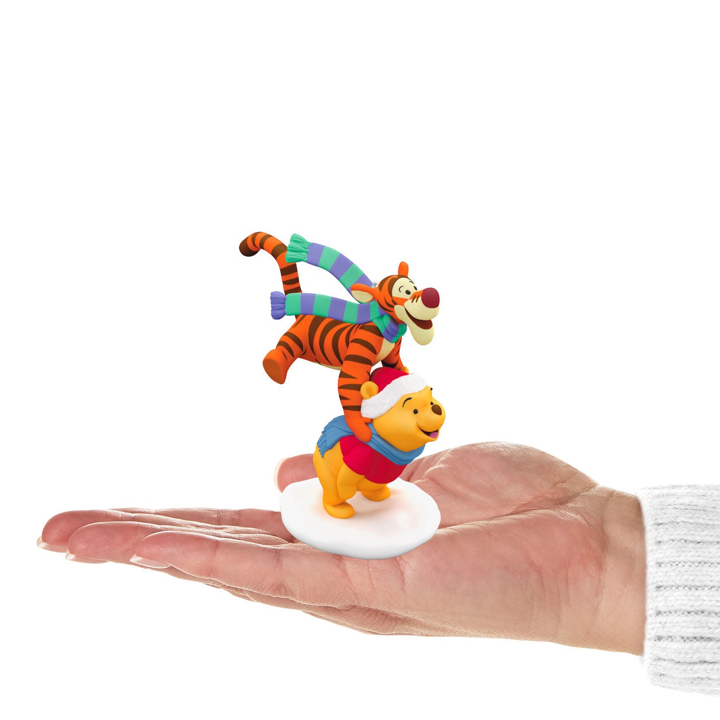 Disney Winnie the Pooh, Leapfrogging Friends — Hallmark Keepsake Christmas Ornament, figurine in hand, depicting Tigger leaping over Pooh.