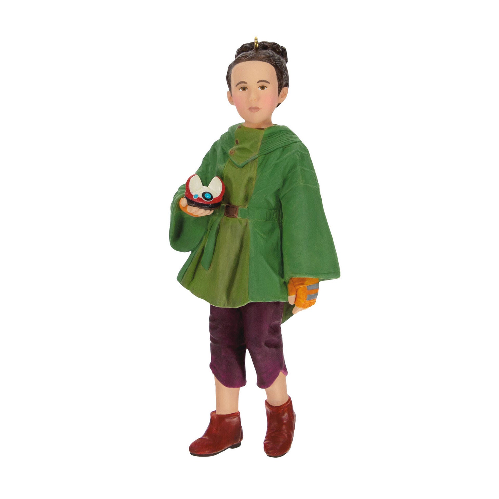 Star Wars™: Obi—Wan Kenobi™ A Princess and Her Droid — Hallmark Keepsake Christmas Ornament, young Leia Organa in green cloak holding Lola, detailed view