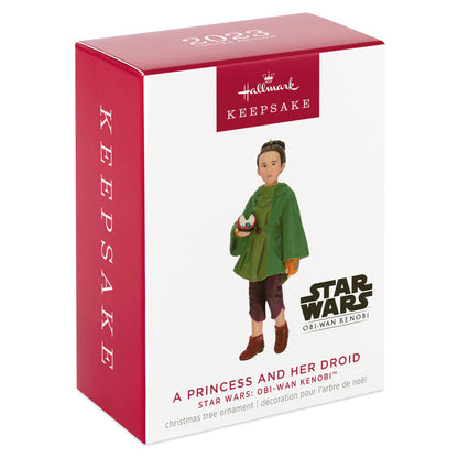 Star Wars™: Obi—Wan Kenobi™ A Princess and Her Droid — Hallmark Keepsake Christmas Ornament packaging with character details and design.