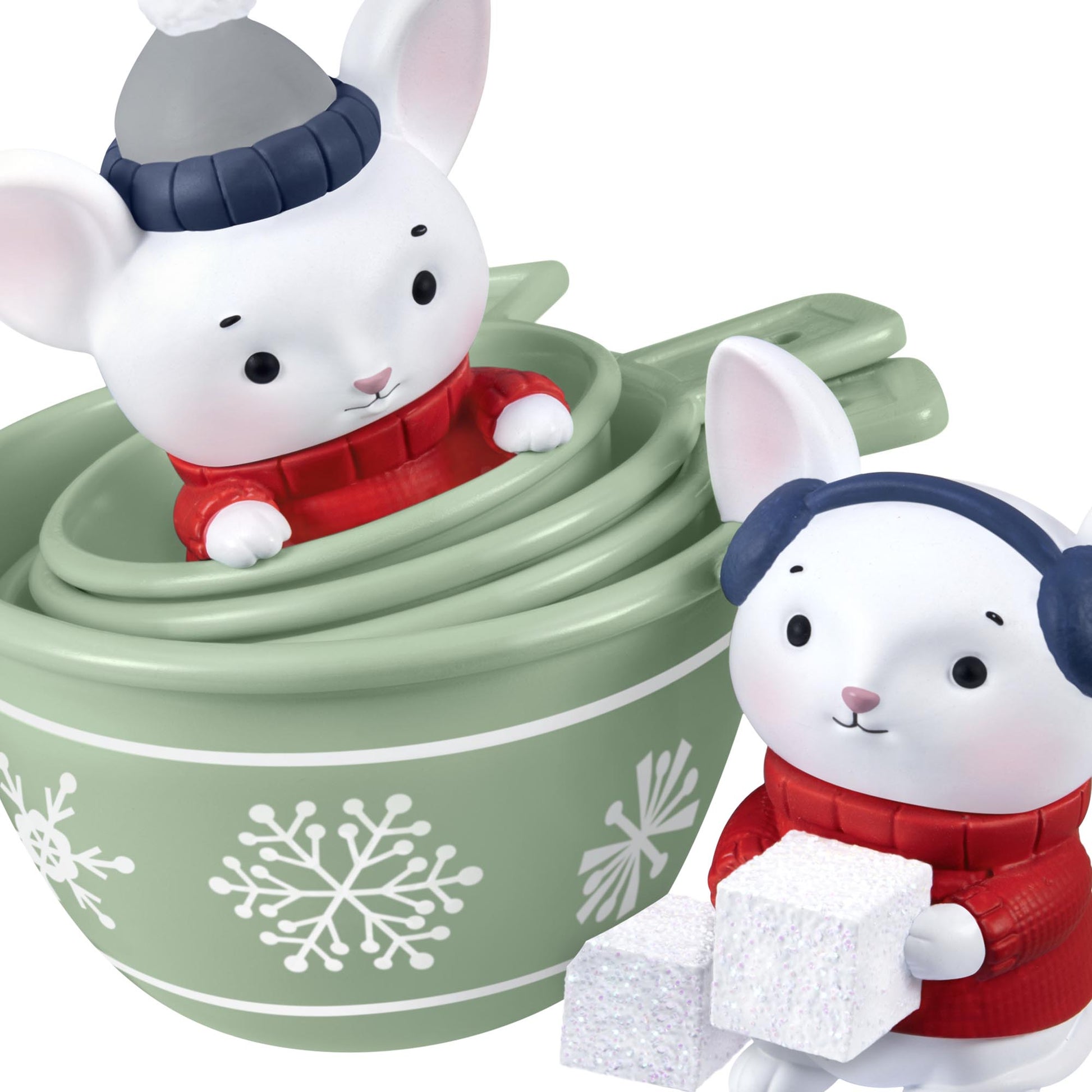 Merry Mice — 2025 Hallmark Keepsake Christmas Ornament featuring two cute mice in festive sweaters with green measuring cups and sugar cubes.