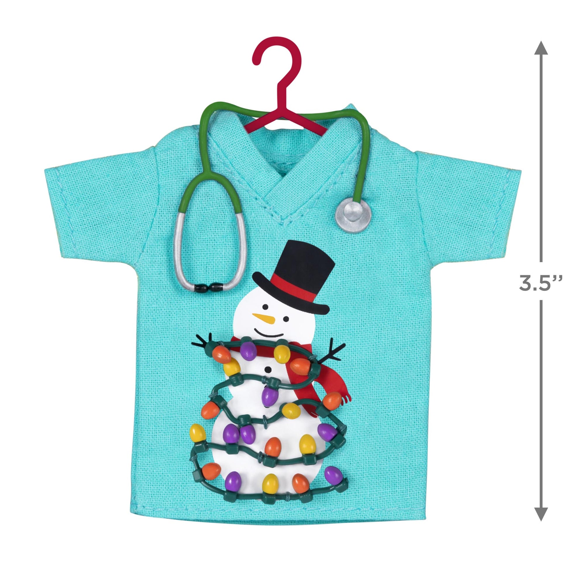 The Caring Spirit, Nurses — 2025 Hallmark Keepsake Christmas Ornament, teal fabric scrubs shirt with snowman and stethoscope, 8.9 cm height