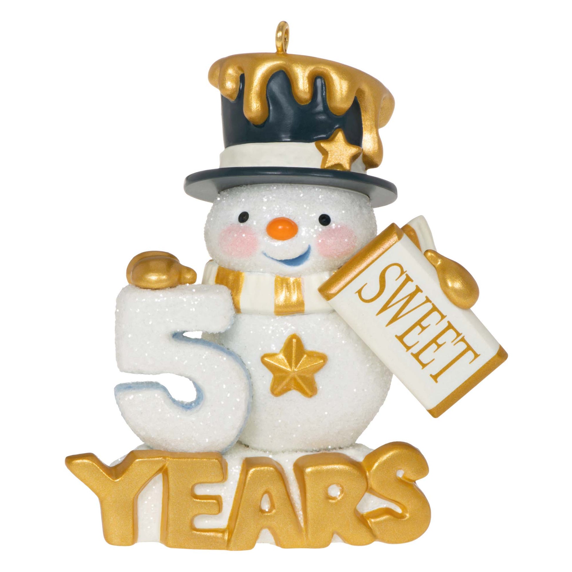 50 Sweet Years, Special Edition — Hallmark Keepsake Christmas Ornament featuring a glittery snowman holding a candy bar.