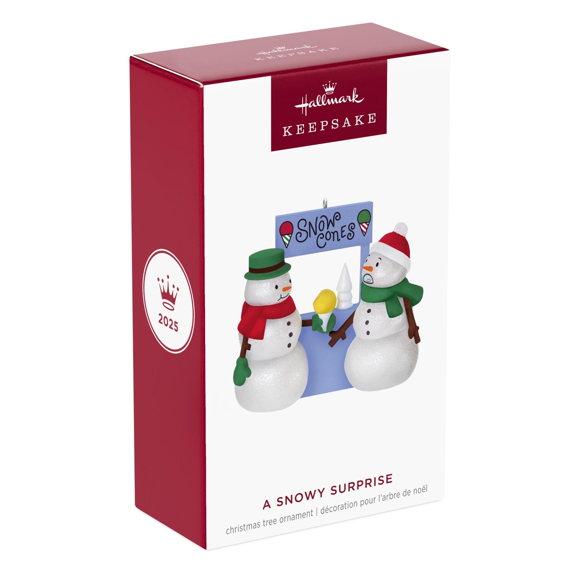 A Snowy Surprise — 2025 Hallmark Keepsake Christmas ornament, boxed decoration featuring two snowmen with snow cones.
