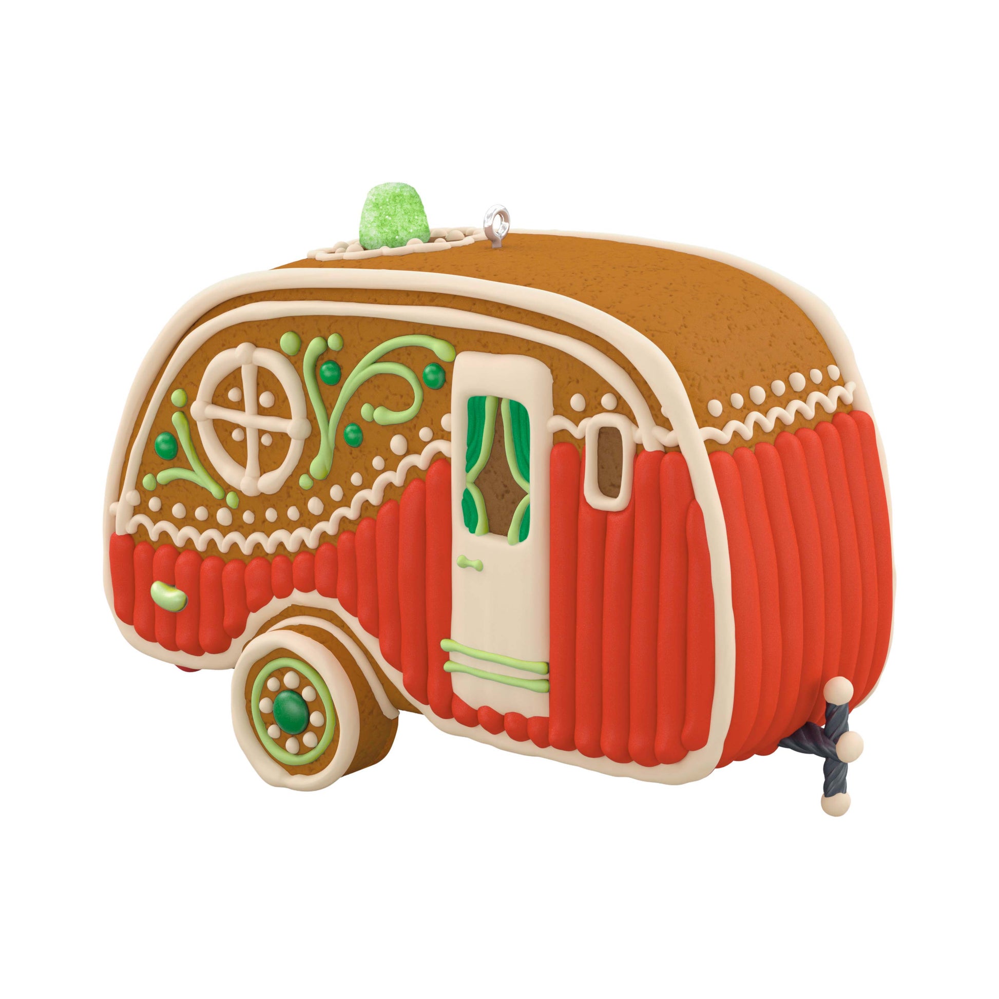 Happy Haul-idays — Hallmark Keepsake Christmas Ornament featuring a gingerbread teardrop trailer with colourful icing detail.