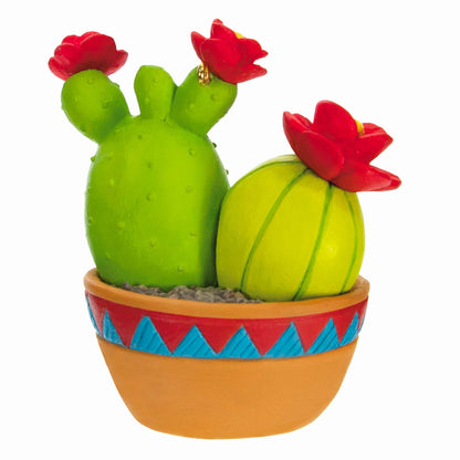 Cactus Sisters — Hallmark Keepsake Christmas Ornament features vibrant green cacti in a decorative pot with red flowers and colourful detail.