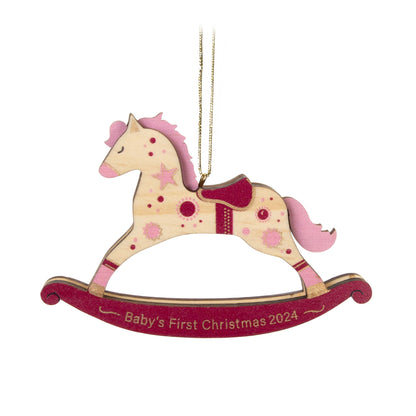 Baby Girl's First Christmas Rocking Horse Wood — Hallmark Keepsake Christmas Ornament