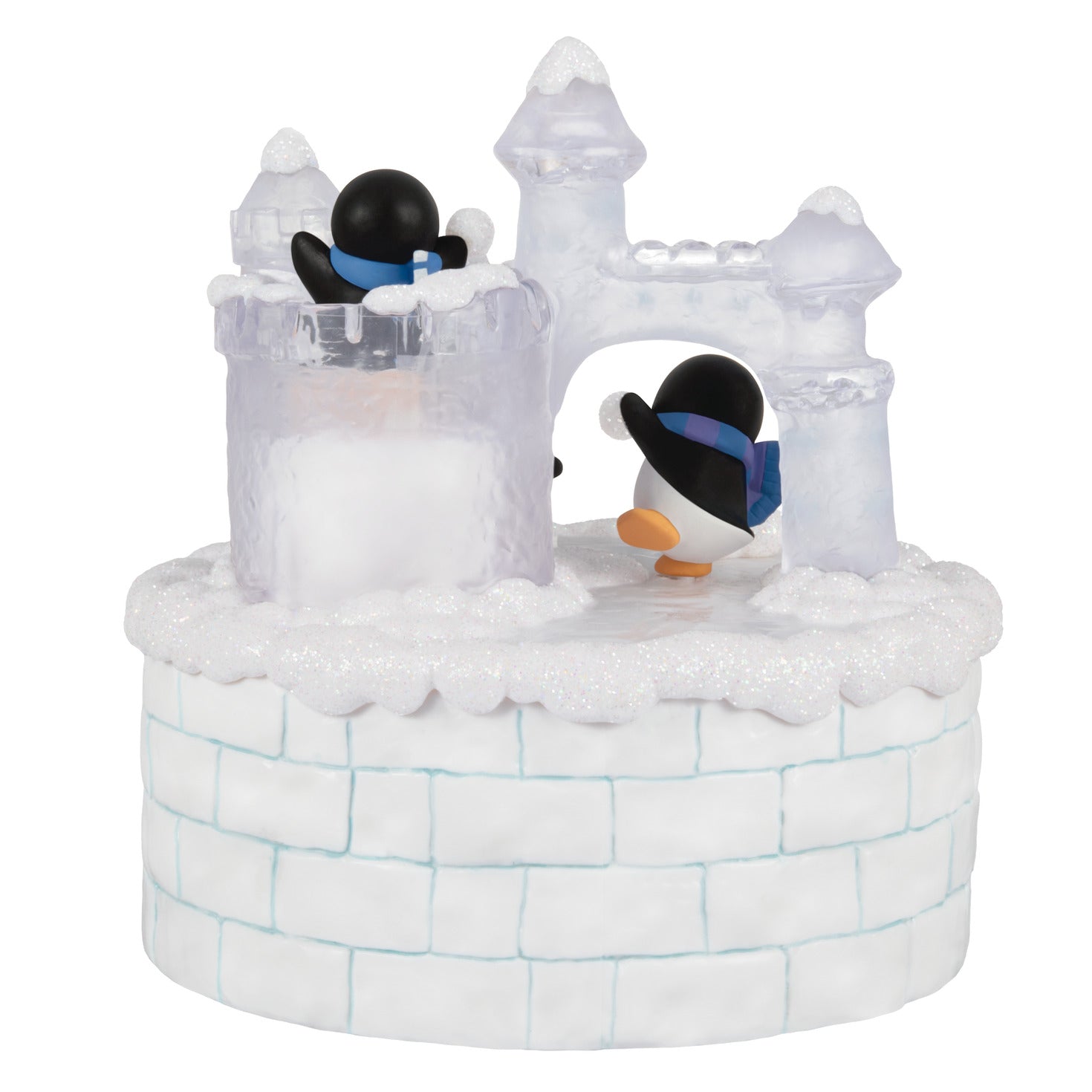 Snowball Fun Musical With Light and Motion — 2026 Hallmark Keepsake Christmas Ornament featuring playful penguins near an ice castle.