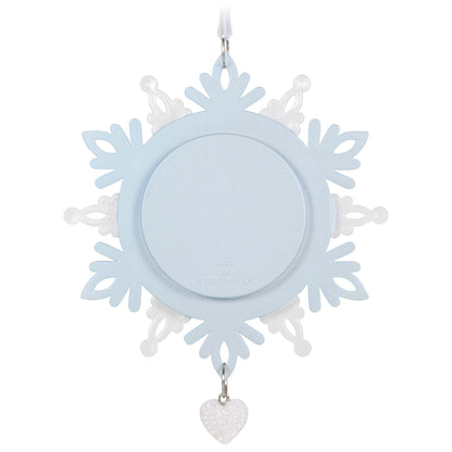 Our First Christmas Together Snowflake Photo Frame — Hallmark Keepsake Christmas Ornament, light blue snowflake design with clear accents and a heart charm.