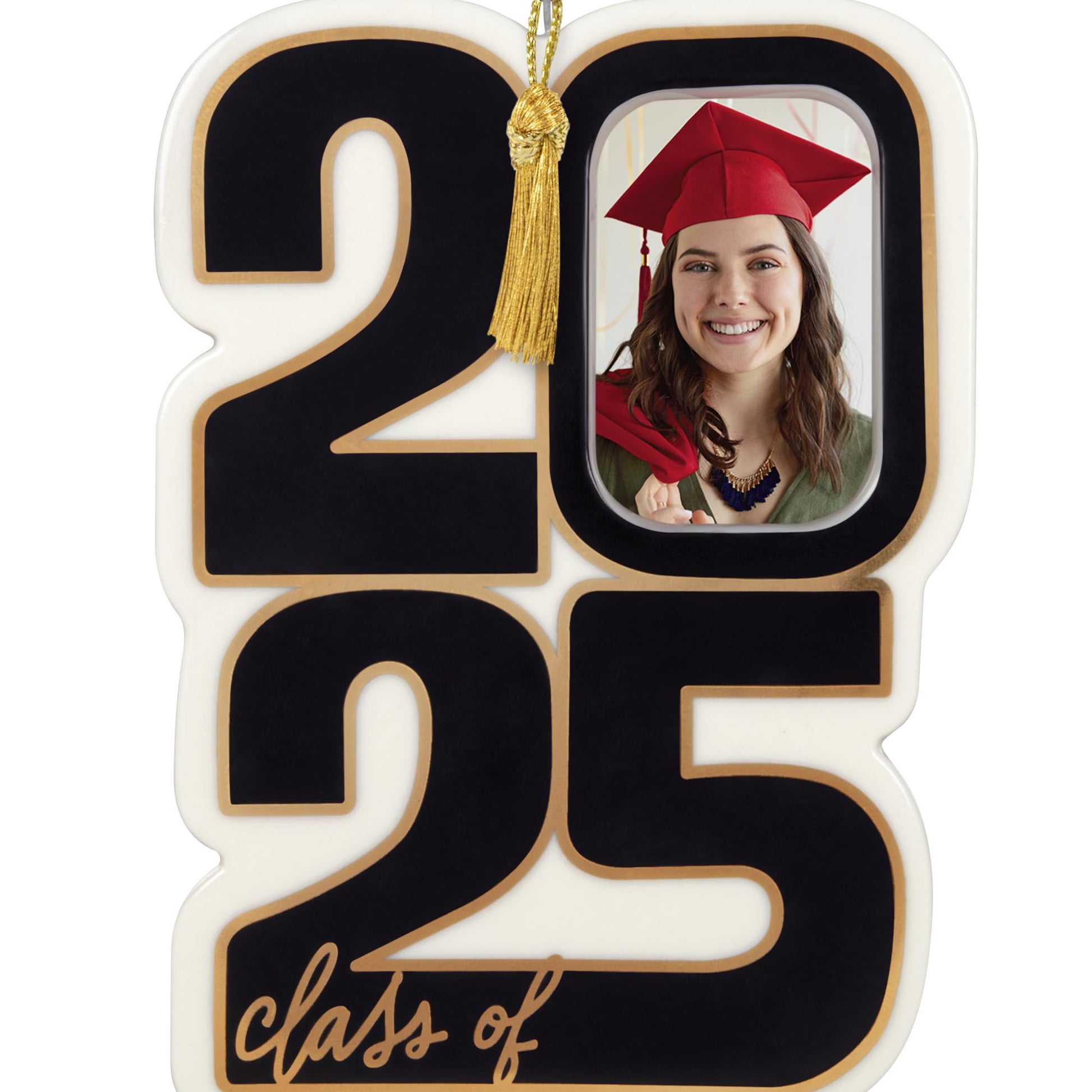 Class of 2025, photo holder — 2025 Hallmark Keepsake Christmas Ornament with gold tassel and graduation cap detail.