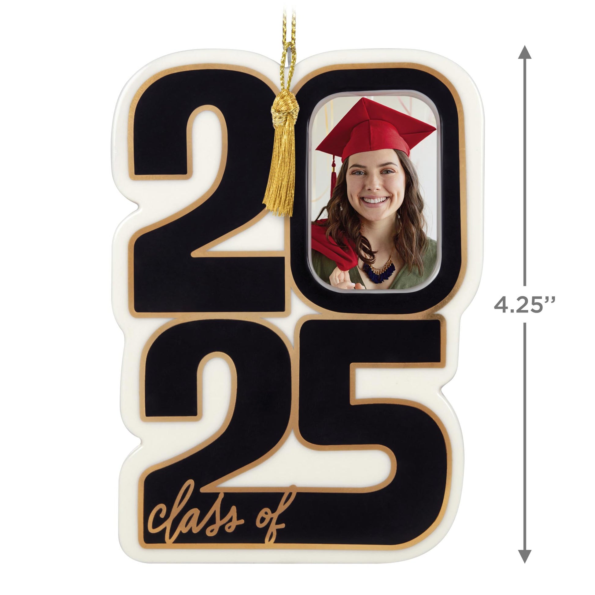 Class of 2025, photo holder — 2025 Hallmark Keepsake Christmas ornament featuring black and white numbers with a photo slot.