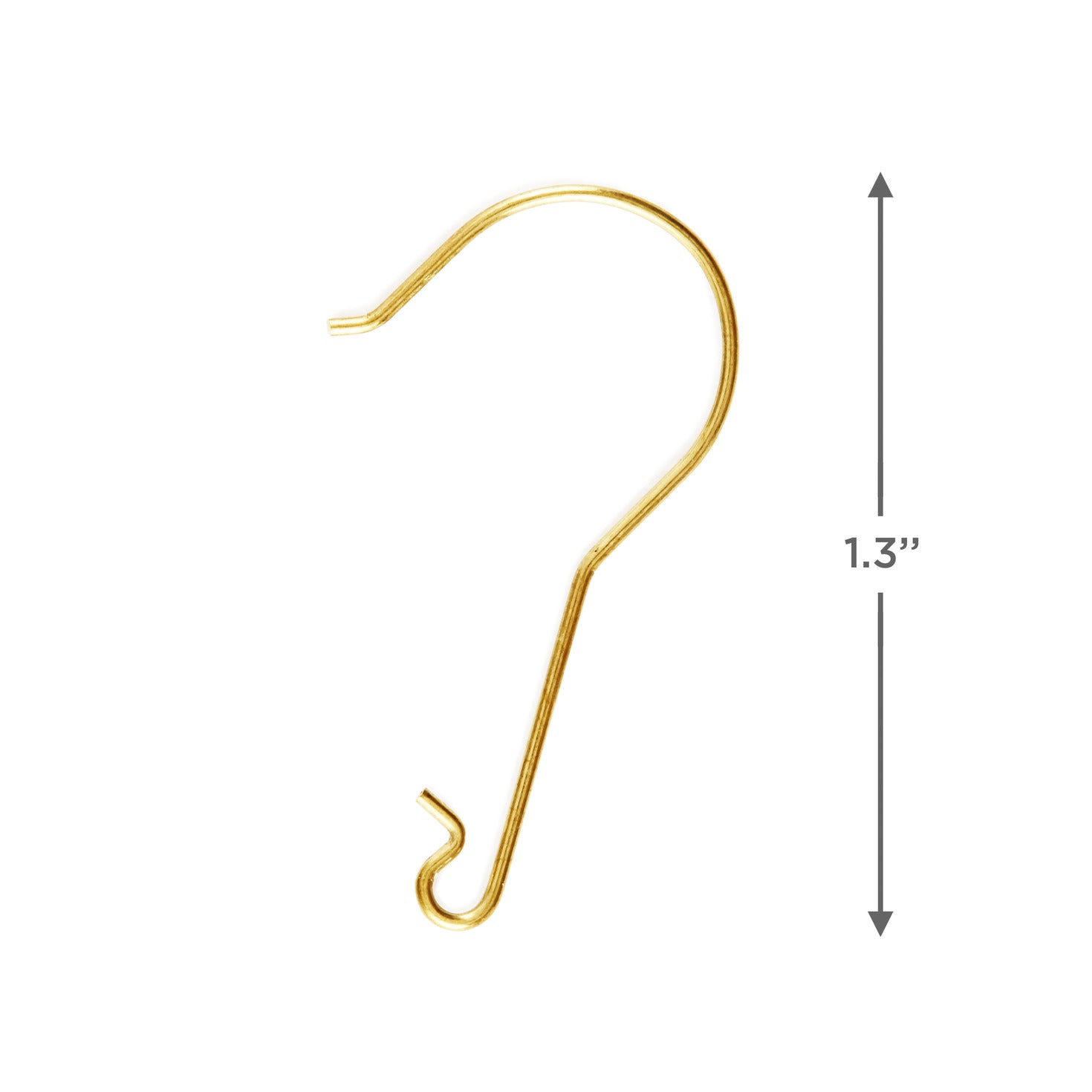 Hallmark Keepsake Christmas ornament hooks (Brass, Metal), Set of 20, close-up view showing a single gold metal hook with dimensions.