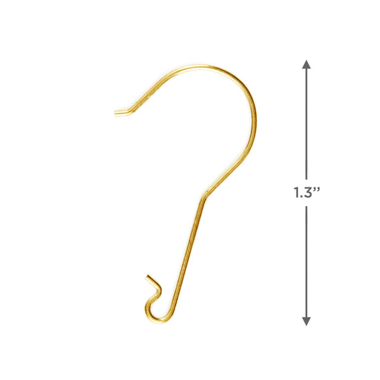 Hallmark Keepsake Christmas ornament hooks (Brass, Metal), Set of 20, close-up view showing a single gold metal hook with dimensions.
