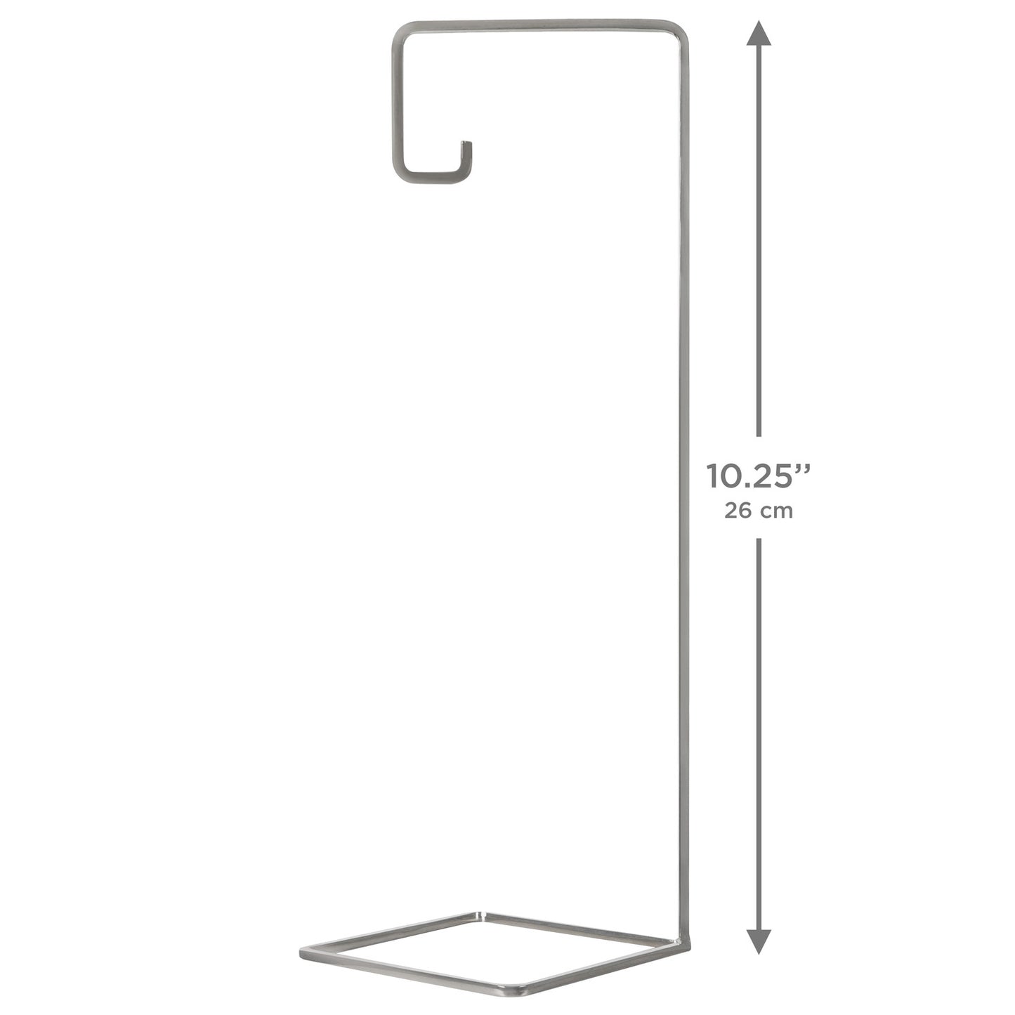 Silver, Metal — 2026 Hallmark Keepsake 10.25" Christmas Ornament Stand with simple geometric design, side view showing dimensions.